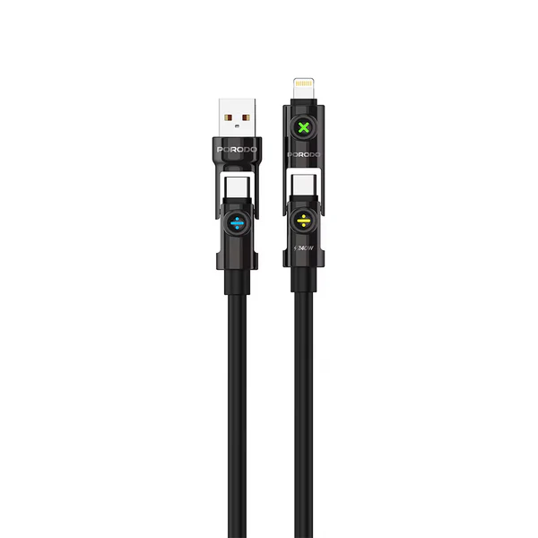 PORODO POWERGLOW 4 IN 1 HIGH SPEED CHARGING CABLE PD240W BLACK PDCBL2226