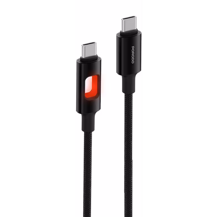 PORODO LED BRAIDED PD 60W USB C TO USB C CABLE CHARGING & DATA TRANSFER BLACK PDCBLXGH04BK thumbnail 2