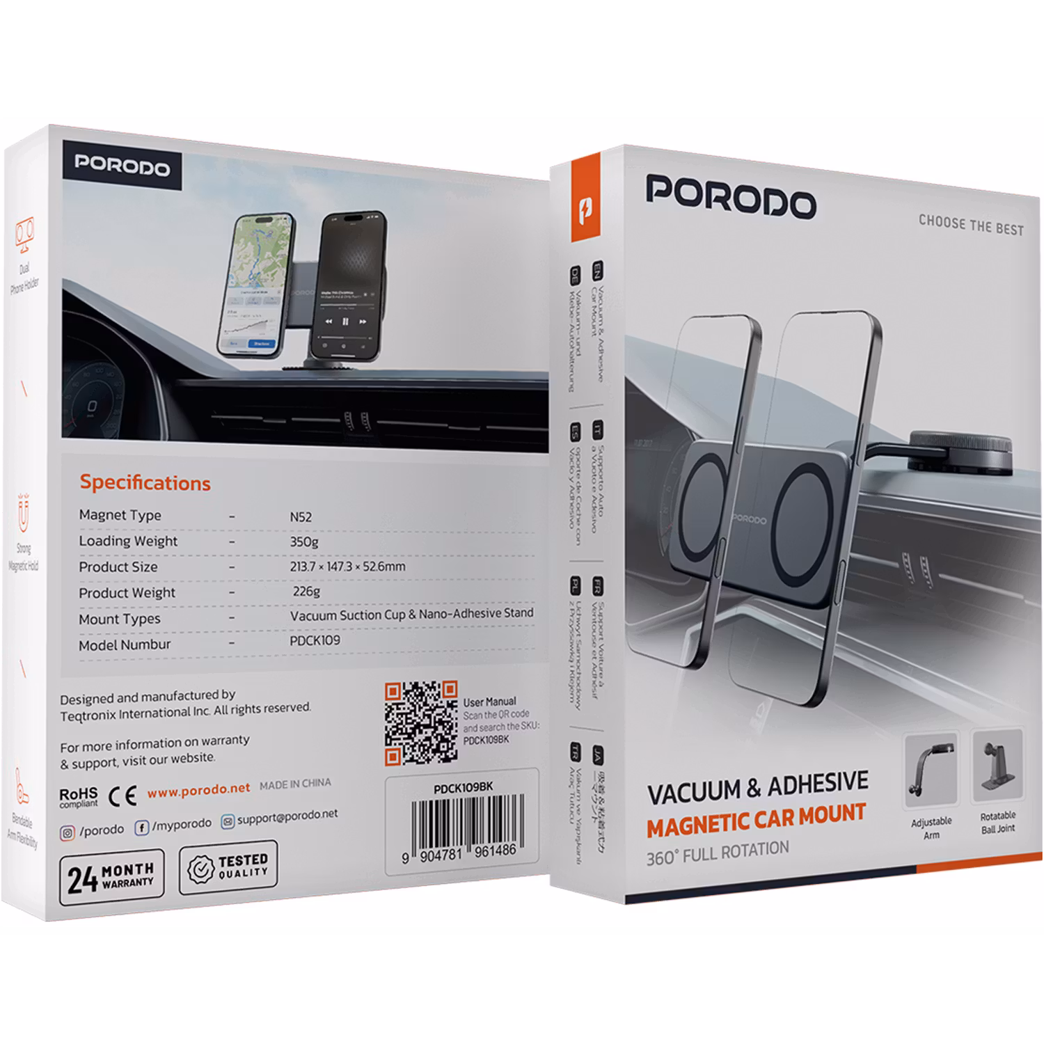 PORODO VACUUM AND ADHESIVE MAGNETIC CAR MOUNT BLACK PDCK109BK thumbnail 11
