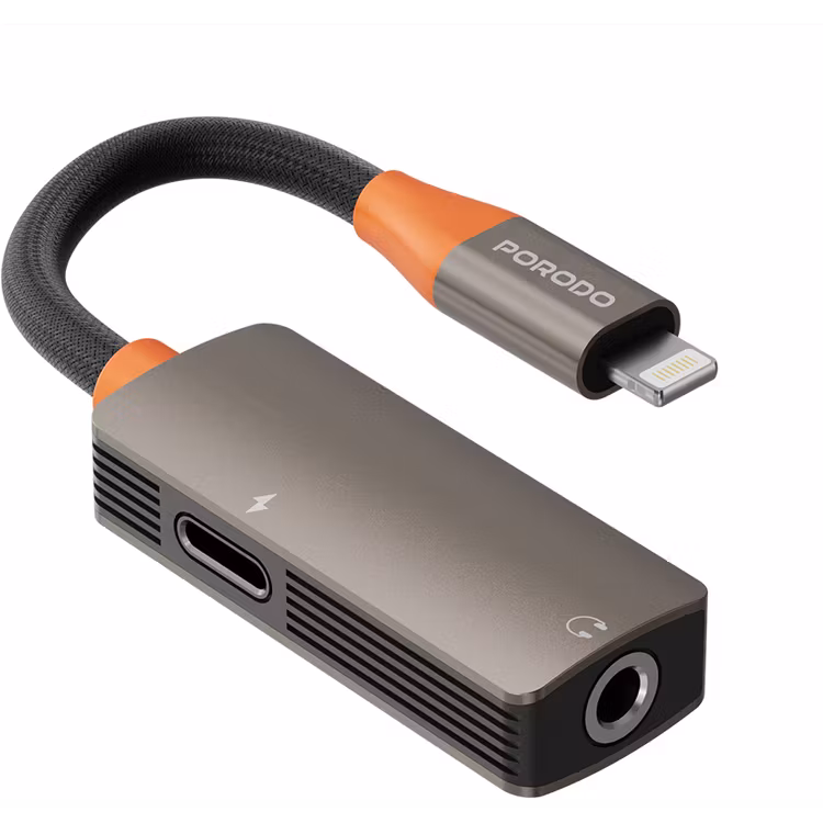 PORODO AUDIOLINK DUO LIGHTNINIG + 3.5MM JACK AUDIO AND CHARGE SPLITTER BLACK ORANGE PDETK14BKOG