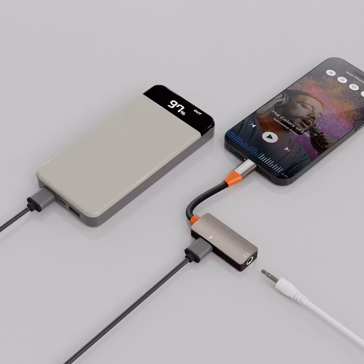 PORODO AUDIOLINK DUO LIGHTNINIG + 3.5MM JACK AUDIO AND CHARGE SPLITTER BLACK ORANGE PDETK14BKOG thumbnail 2