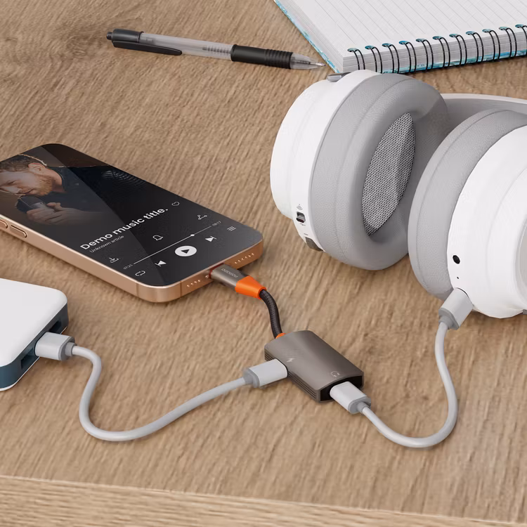 PORODO AUDIOLINK DUO USB C INTERFACE AUDIO AND CHARGER SPLITTER BLACK ORANGE PDETK15BKOG thumbnail 2