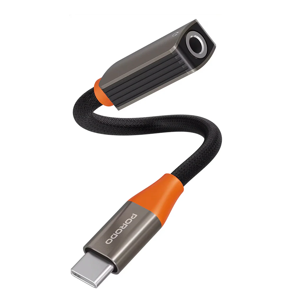 PORODO AUDIOLINK USB C TO 3.5MM AUDIO JACK ADAPTER BLACK ORANGE PDETK16BKOG