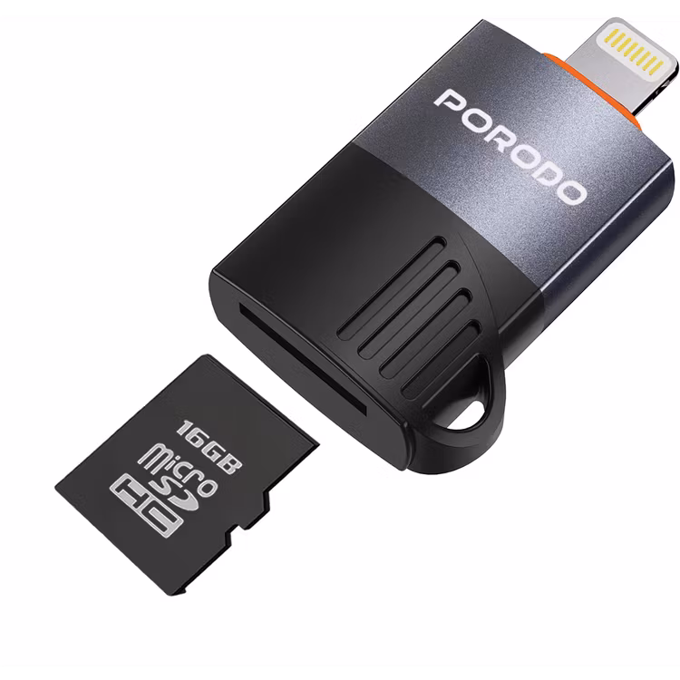 PORODO LIGHTNING OTG TF CARD READER BLACK PDETK19BK