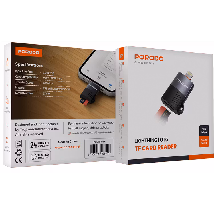 PORODO LIGHTNING OTG TF CARD READER BLACK PDETK19BK thumbnail 2