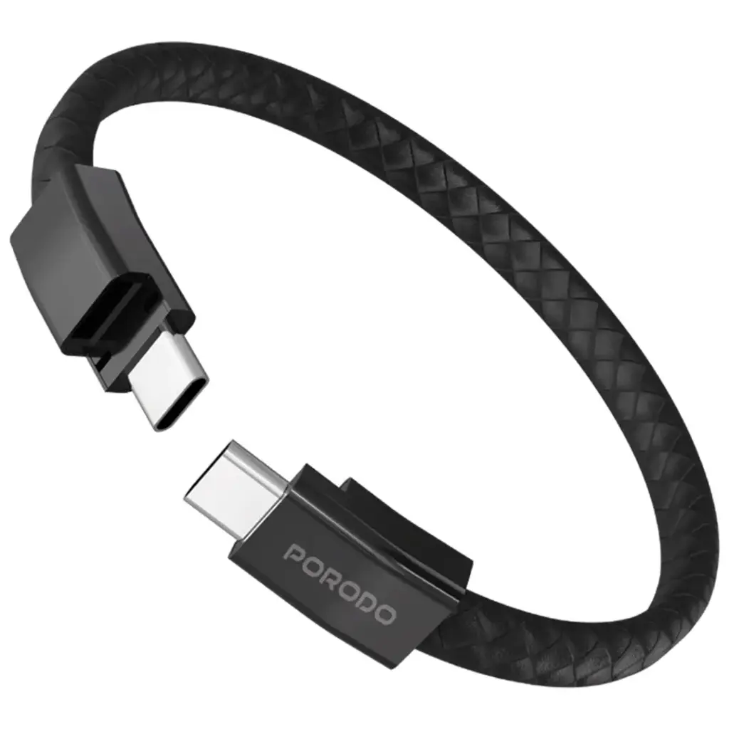 PORODO PD60W USB C TO USB C WRISTBAND MAGNETIC STEEL CLASP CABLE BLACK PDETK20BK thumbnail 2