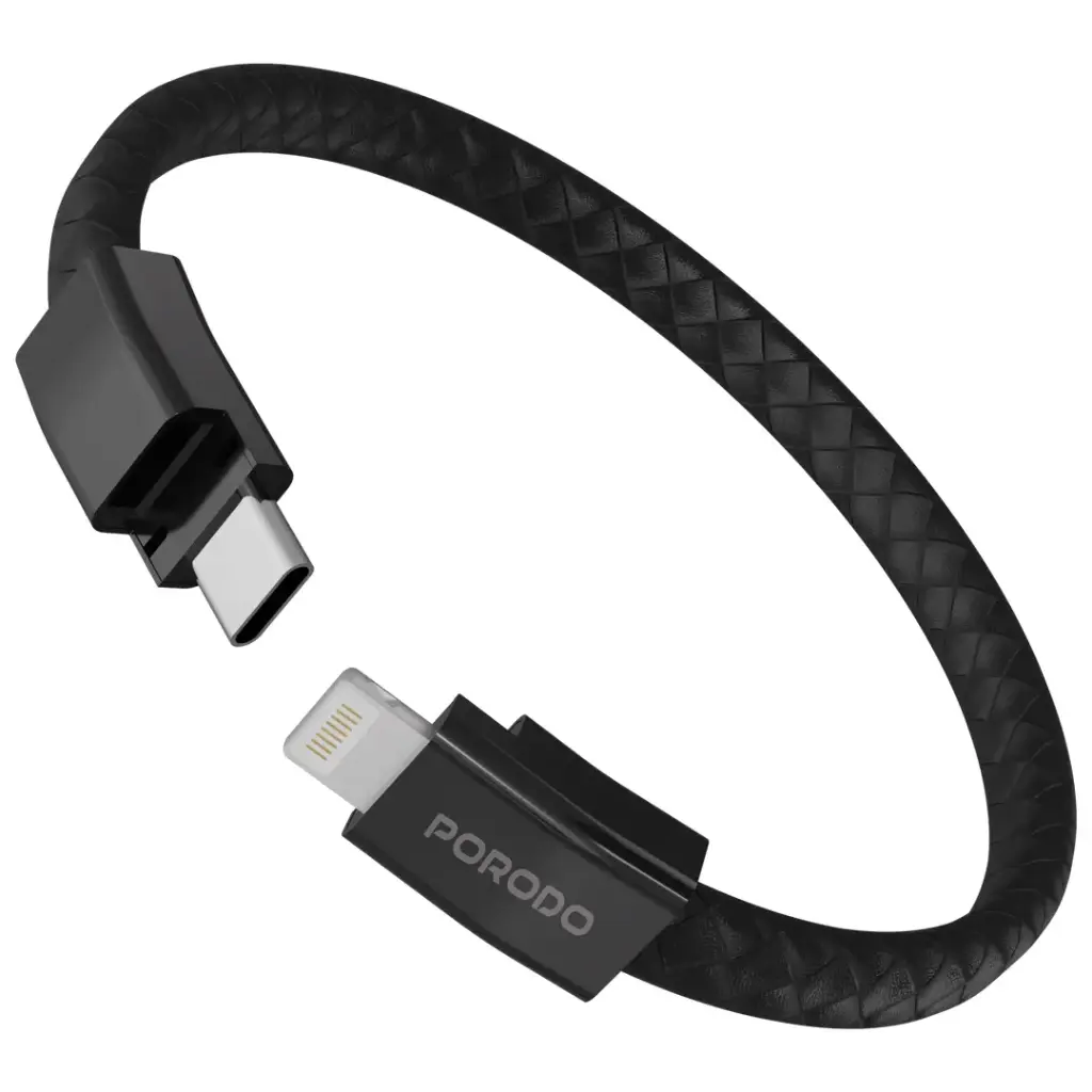 PORODO PD27W USB C TO LIGHTNING WRISTBAND MAGNETIC STEEL CLASP CABLE BLACK PDETK21BK thumbnail 2