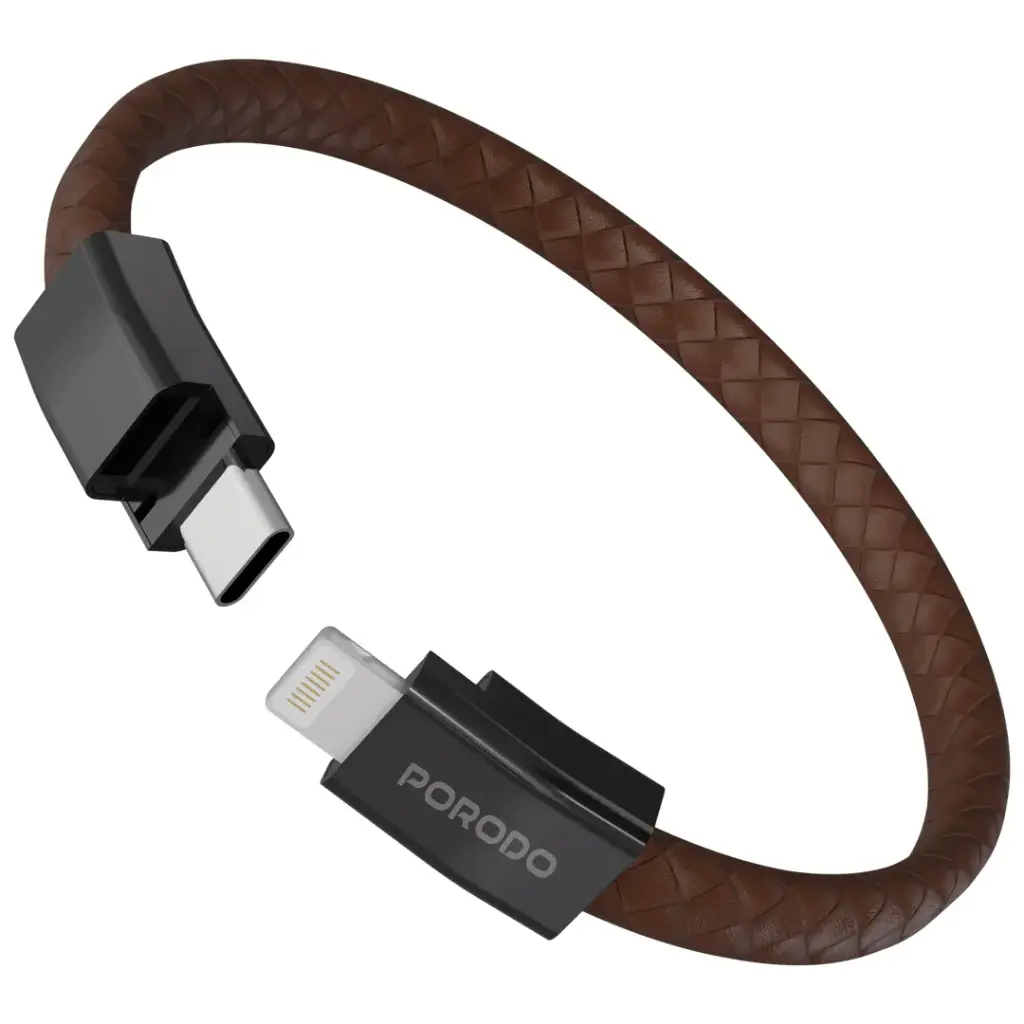PORODO PD27W USB C TO LIGHTNING WRISTBAND MAGNETIC STEEL CLASP CABLE BROWN PDETK21BR thumbnail 2