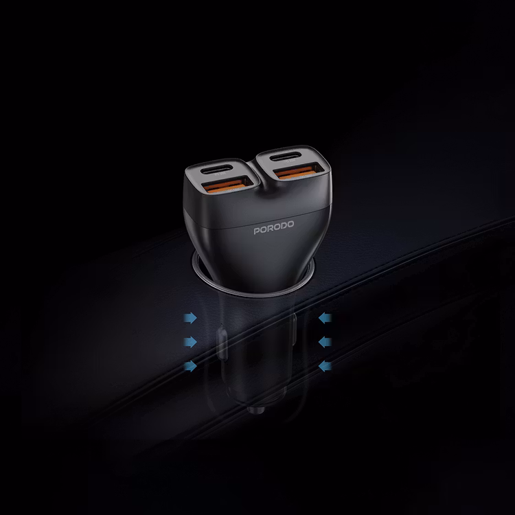 PORODO DUALPOWER 102W CAR CHARGER WITH USB C TO USB C CABLE PD30W QC18W BLACK PDFWCH085CBK thumbnail 4