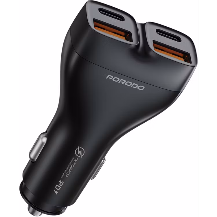 PORODO DUALPOWER 102W CAR CHARGER WITH USB C TO USB C CABLE PD30W QC18W BLACK PDFWCH085CBK thumbnail 2