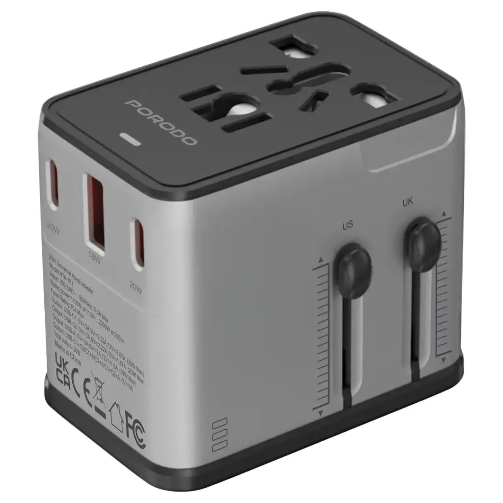 PORODO MEGA VOLT UNIVERSAL TRAVEL ADAPTER SILVER BLACK PDFWCH088SLBK