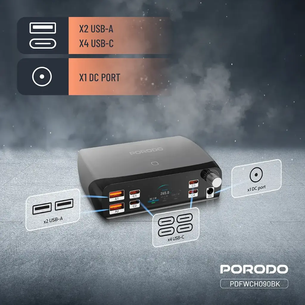 PORODO POWERGATE SMART CHARGING STATION PD100W GAN BLACK PDFWCH090BK thumbnail 2