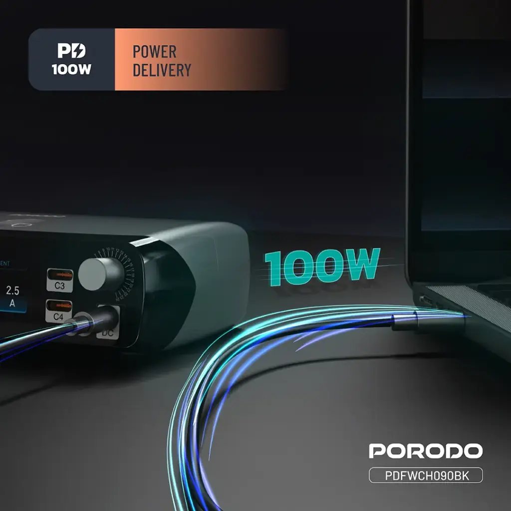 PORODO POWERGATE SMART CHARGING STATION PD100W GAN BLACK PDFWCH090BK thumbnail 5