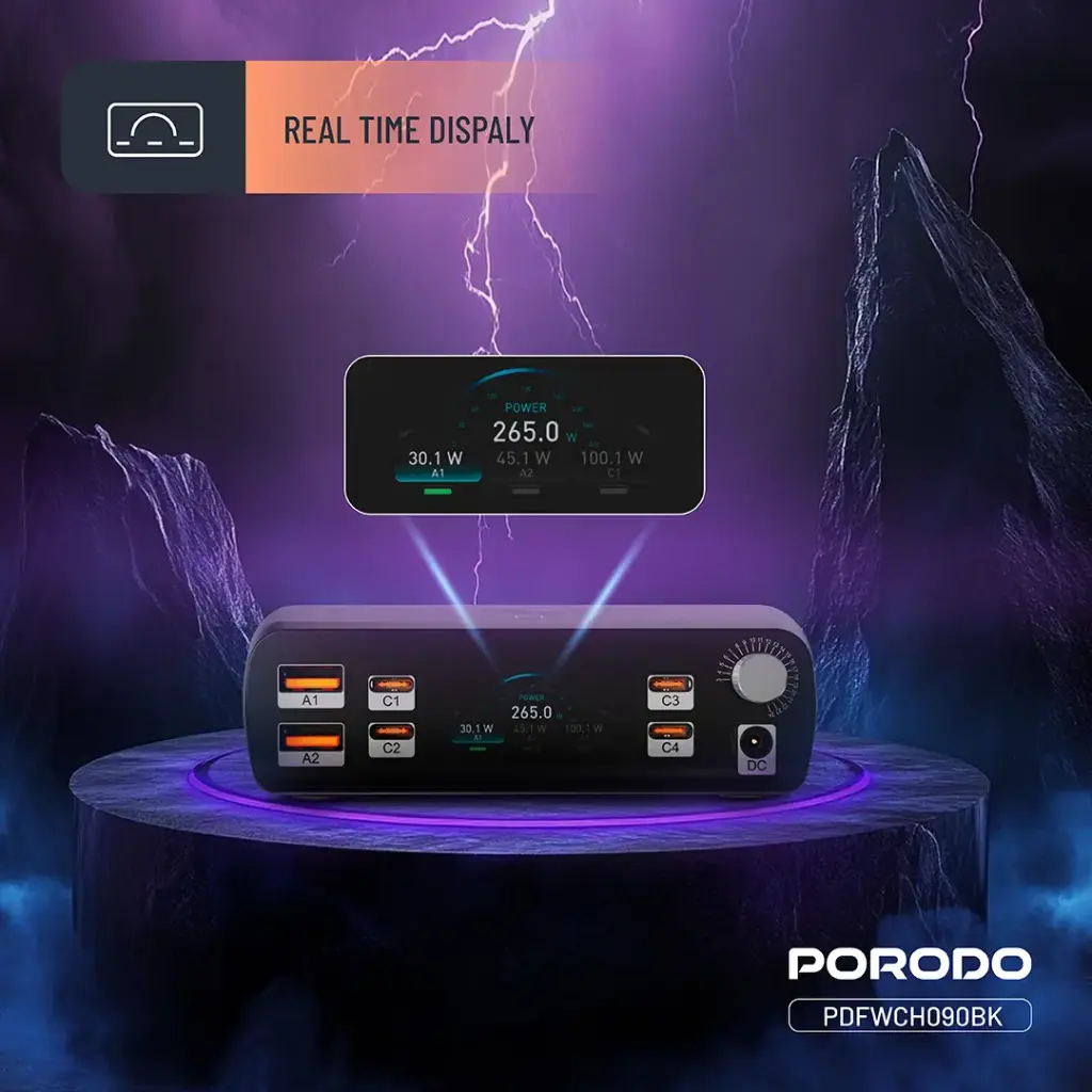 PORODO POWERGATE SMART CHARGING STATION PD100W GAN BLACK PDFWCH090BK thumbnail 3