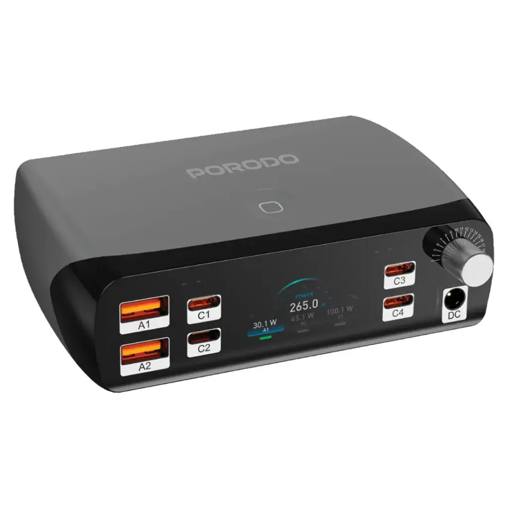 PORODO POWERGATE SMART CHARGING STATION PD100W GAN BLACK PDFWCH090BK
