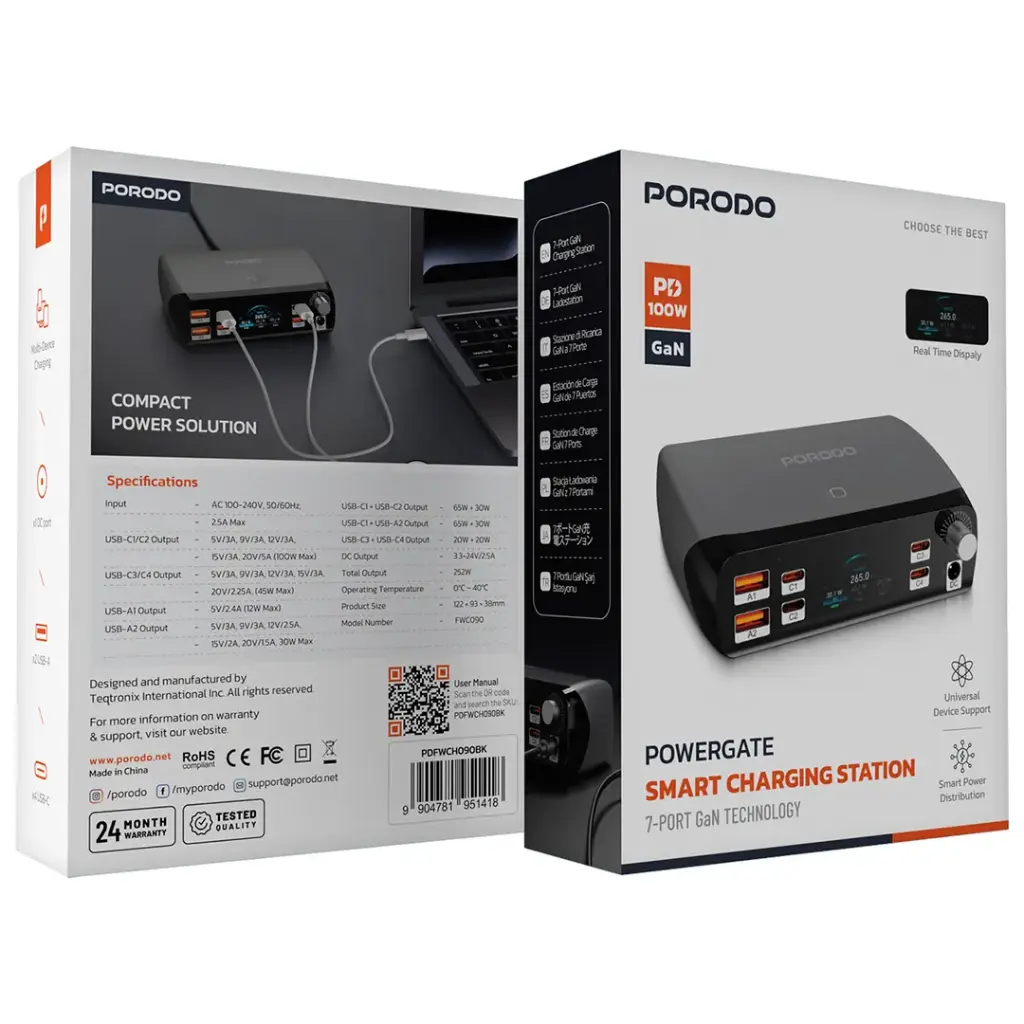 PORODO POWERGATE SMART CHARGING STATION PD100W GAN BLACK PDFWCH090BK thumbnail 7