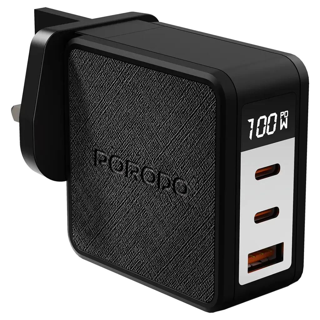 PORODO QUANTUM GAN 100W MULTI PORT CHARGER WITH DIGITAL DISPLAY BLACK PDFWCH095BK thumbnail 2