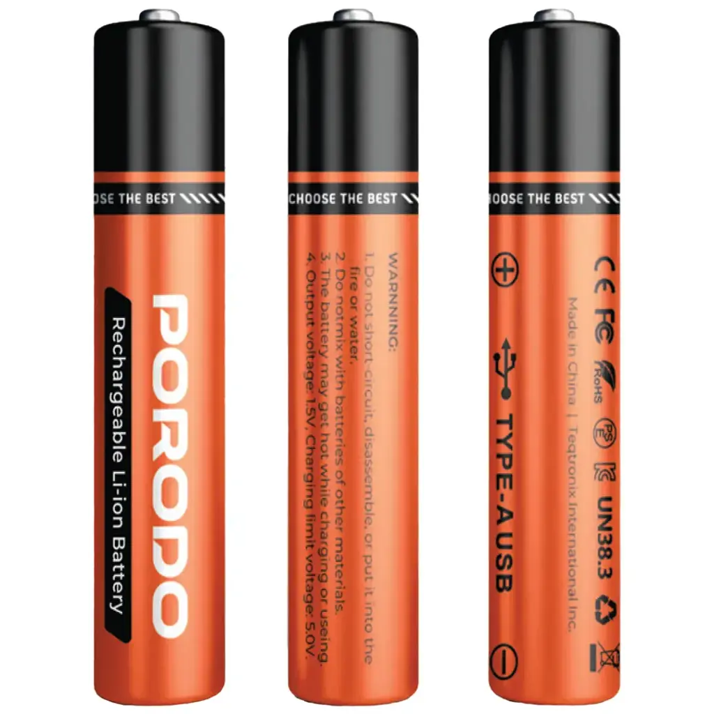 PORODO AA LI-ION BATTERY USB A RECHARGEABLE 4 PACK ORANGE PDJHAAOG
