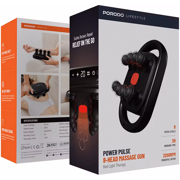 PORODO POWER PULSE 8 HEAD MASSAGE GUN BLACK PDLFST191BK thumbnail 2