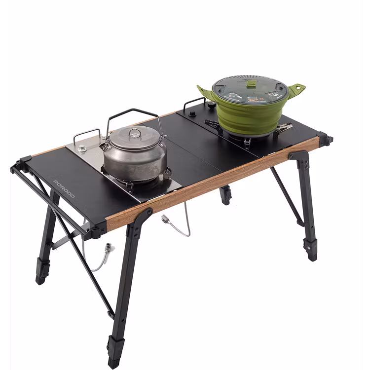PORODO LIFESTYLE COOKING SET DUAL STOVE CAMPING TABLE 304 STAINLESS STEEL BLACK PDLFST219BK