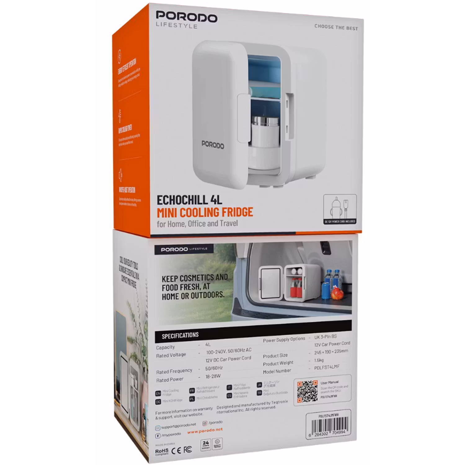 PORODO LIFESTYLE ECHOCHILL 4L MINI COOLING FRIDGE WHITE PDLFST4LMFWH thumbnail 10