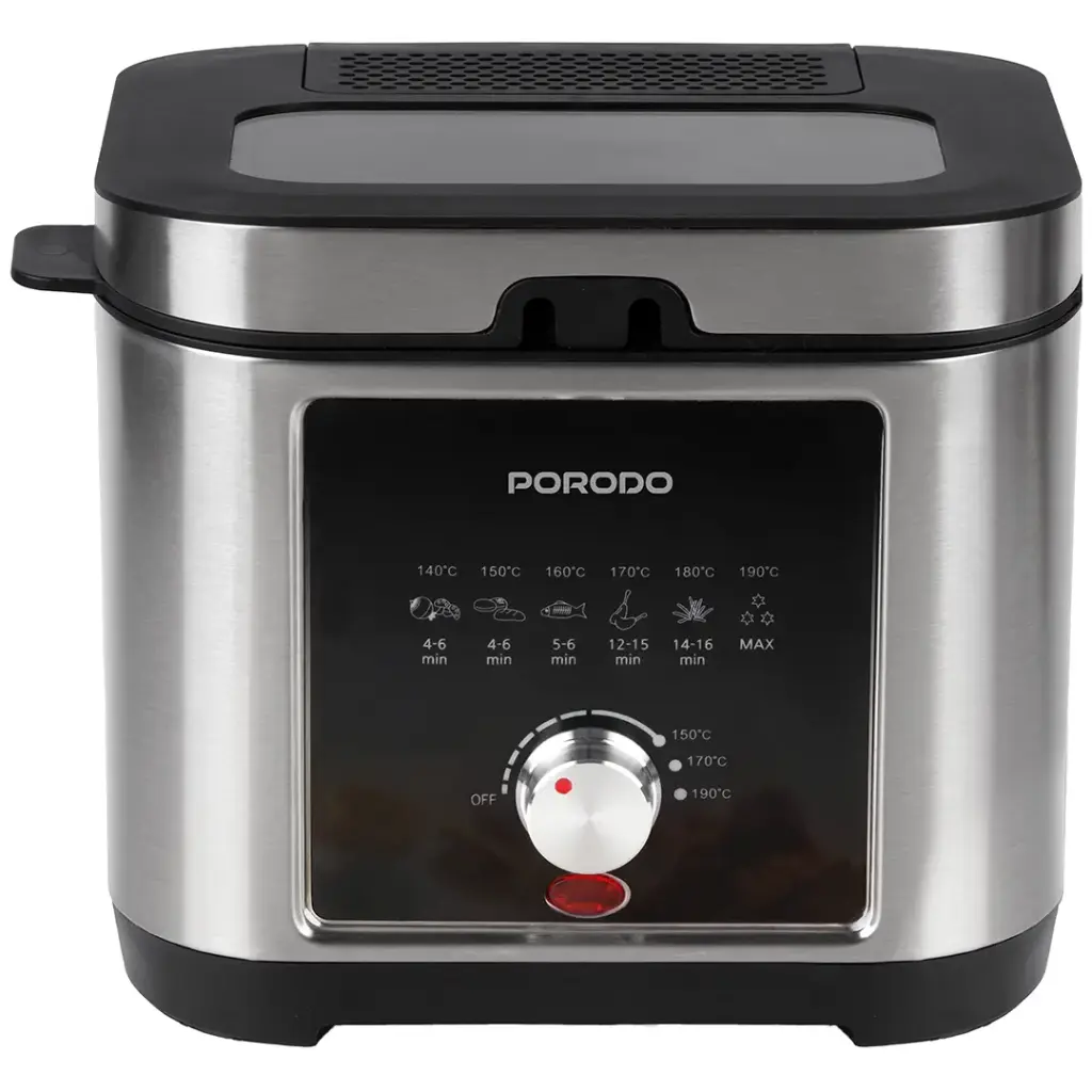 PORODO LIFESTYLE STAINLESS STEEL 2.5L DEEP FRYER ADJUSTABLE TEMPERATURE NON STICK TRAY SILVER PDLFSTED02FSL thumbnail 2