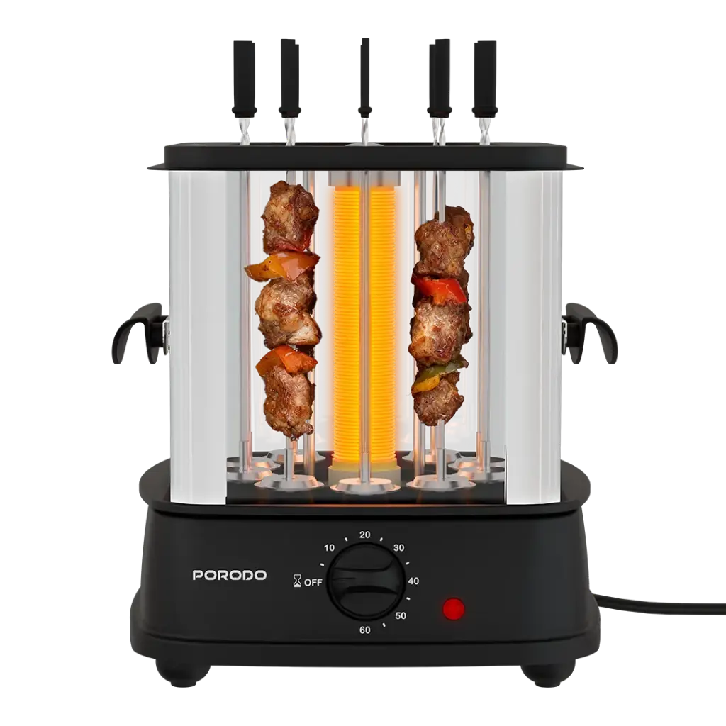 PORODO LIFESTYLE GRILLJET ELECTRIC ROTISSERIE KEBAB GRILL AUTO ROTATING SKEWERS BLACK PDLFSTL20BK