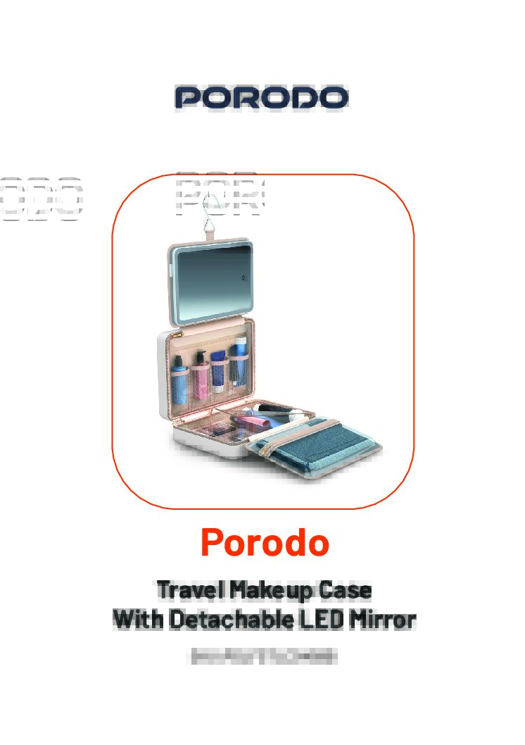 PORODO TRAVEL MAKEUP CASE WITH DETACHABLE LED MIRROR BEIGE PDLFSTLC0459BG