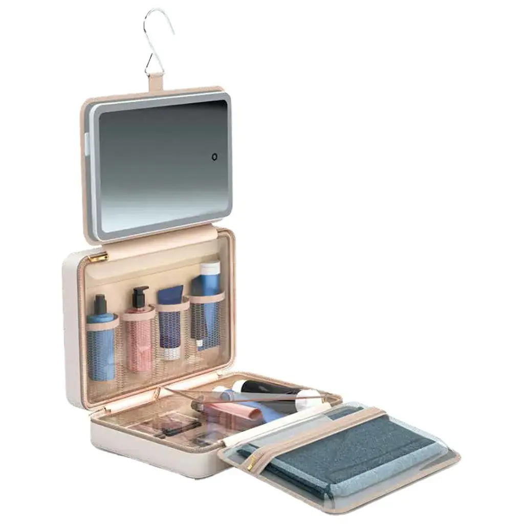 PORODO TRAVEL MAKEUP CASE WITH DETACHABLE LED MIRROR BEIGE PDLFSTLC0459BG thumbnail 2
