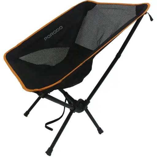 PORODO LIFESTYLE MESH FABRIC COMFORT CAMPING CHAIR WITH HANDY STORAGE POUCH BLACK PDLFSTMG01PBK