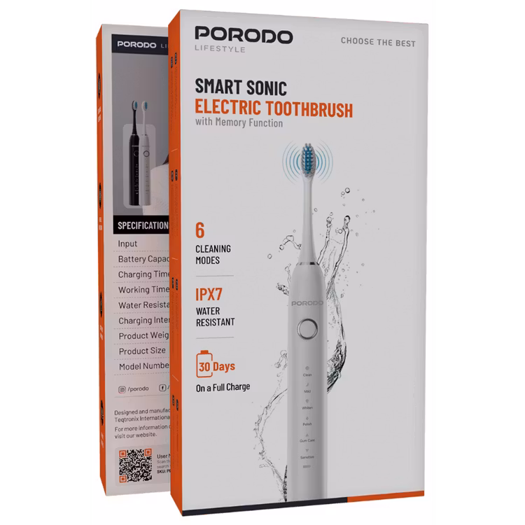 PORODO LIFESTYLE SMART SONIC ELECTRIC TOOTHBRUSH WHITE PDLFSTXCA8WH thumbnail 2
