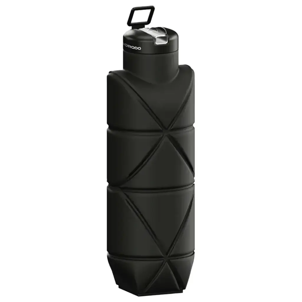 PORODO LIFESTYLE FOLD FLAT LEAKPROOF SILICONE BOTTLE BLACK PDLJ1026BK