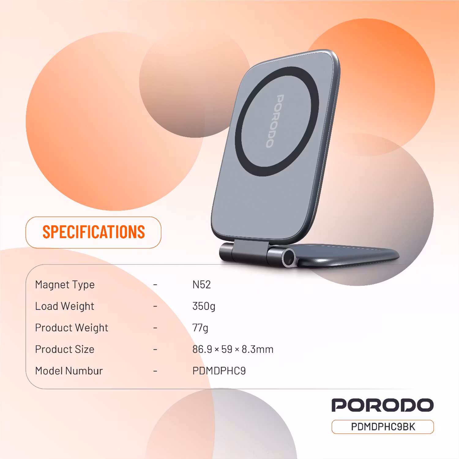 PORODO MAGNIFOLD ULTRA SLIM PHONE HOLDER BLACK PDMDPHC9BK thumbnail 3