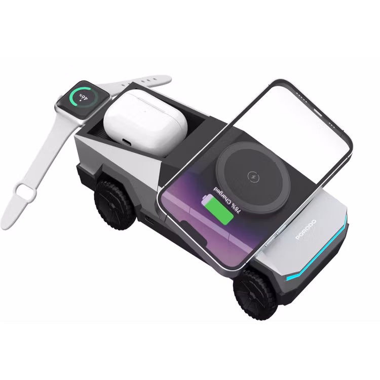 PORODO CYBER DOCK WIRELESS CHARGER WITH ROTATING STAND GREY PDMRCTWCGY