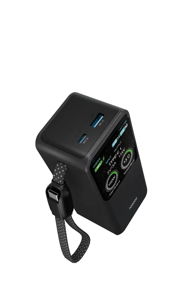 PORODO POLO II 20000MAH POWER BANK BUILT IN USB C CABLES BLACK PDPBFCH0101BK thumbnail 2