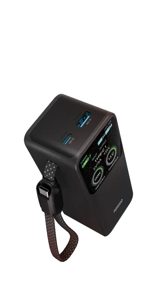 PORODO POLO II 10000MAH POWER BANK BUILT IN USB C CABLES BLACK PDPBFCH0102BK thumbnail 2