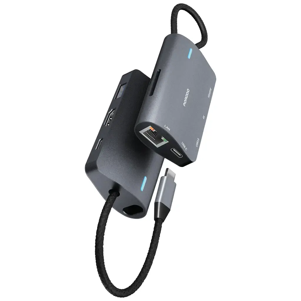 PORODO 4K ULTRA HD 7 IN 1 MULTI PORT USB C HUB PD100W GREY PDRDS71GY