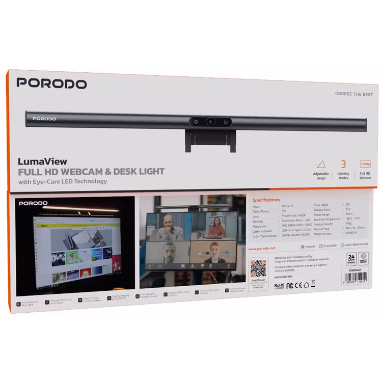 PORODO LUMAVIEW FULL HD WEBCAM  DESK LIGHT GREY PDWBCMGY thumbnail 6