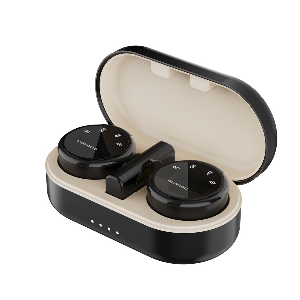 PORODO PROFESSIONAL LAVALIER MICROPHONE SET WITH MAGNETIC CLIPS AND CHARGING CASE BLACK PDWMDMICBK