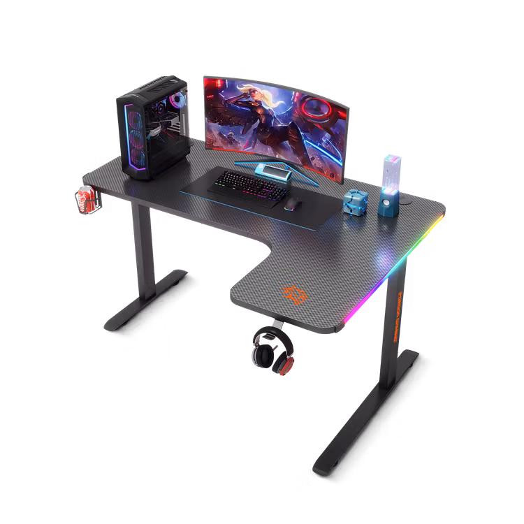 PORODO GAMING XCOMMAND CARBON FIBER GAMING TABLE RGB LIGHTS AND HOLDERS BLACK PDX122BK