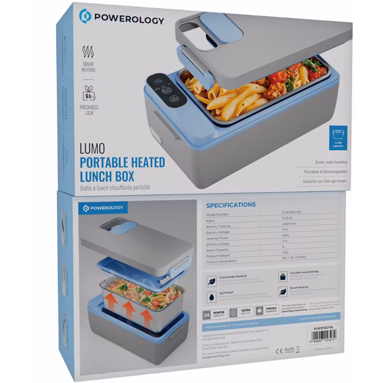 POWEROLOGY LUMO PORTABLE HEATED LUNCH BOX GREY BLUE PLBF818GYBL thumbnail 9