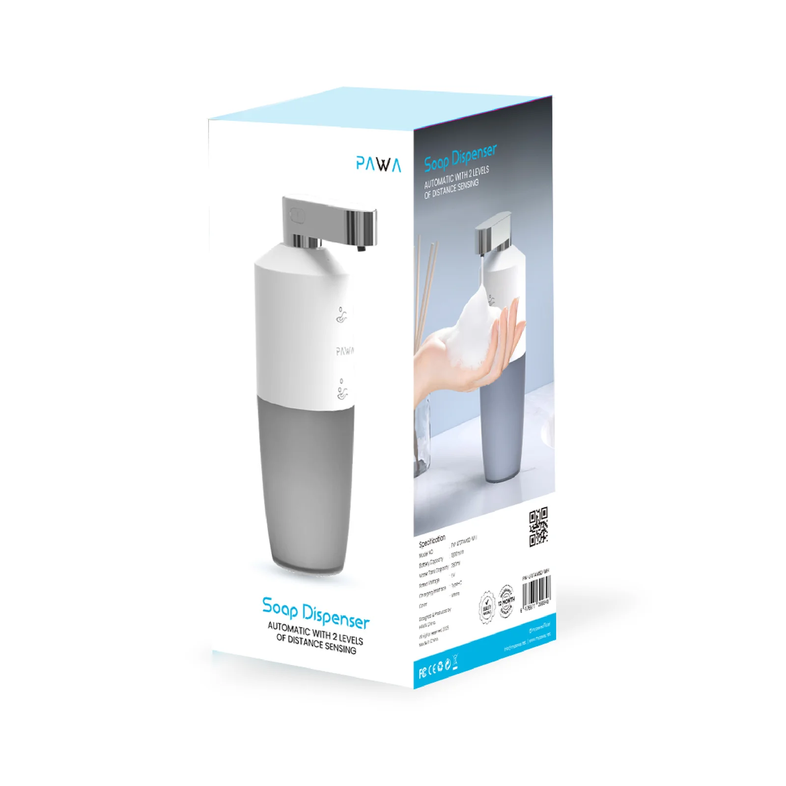 PAWA SOAP DISPENSER AUTOMATIC WITH 2 LEVELS OF DISTANCE SENSING WHITE PW-LFSTAMSD-WH thumbnail 4
