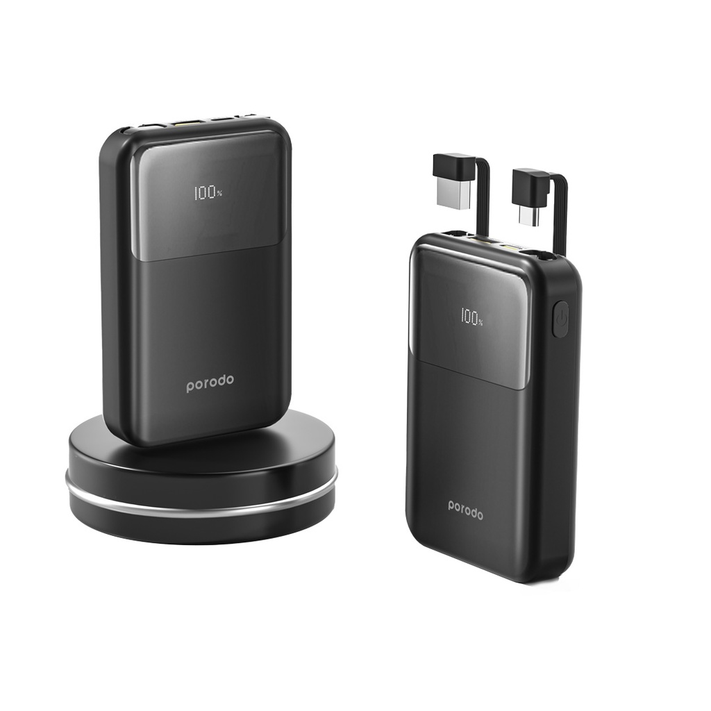 PORODO 10000MAH POWERBANK BUILT IN REMOVABLE CABLE BLACK PD-PBFCH038-BK thumbnail 2