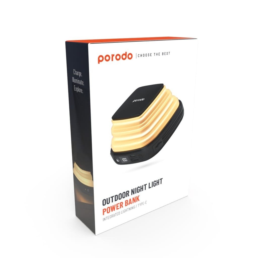 PORODO OUTDOOR NIGHT LIGHT POWERBANK 10000mAH INTEGRATED LIGHTNING/TYPE C BLACK PD-PBFCH030-BK thumbnail 3