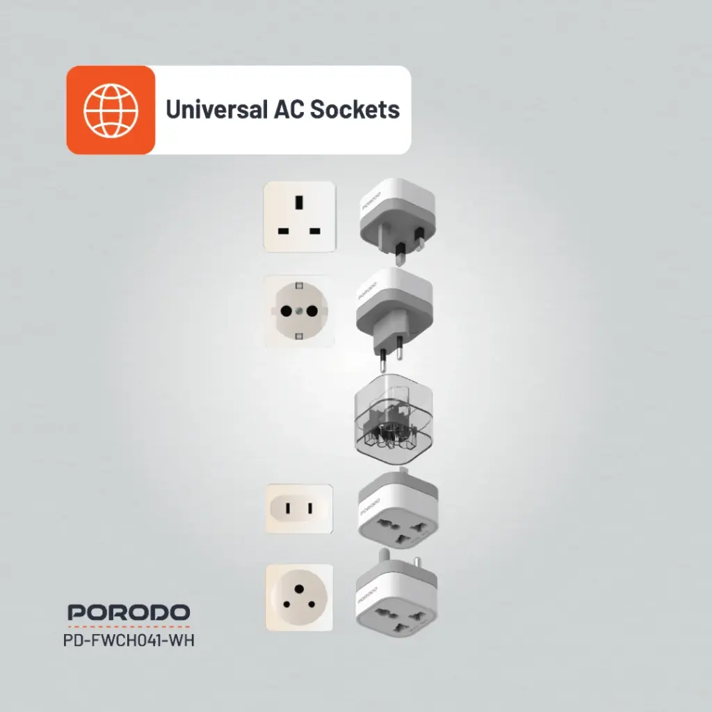 PORODO 150+ COUNTRIES UNIVERSAL AC ADAPTER WHITE PD-FWCH041-WH thumbnail 4