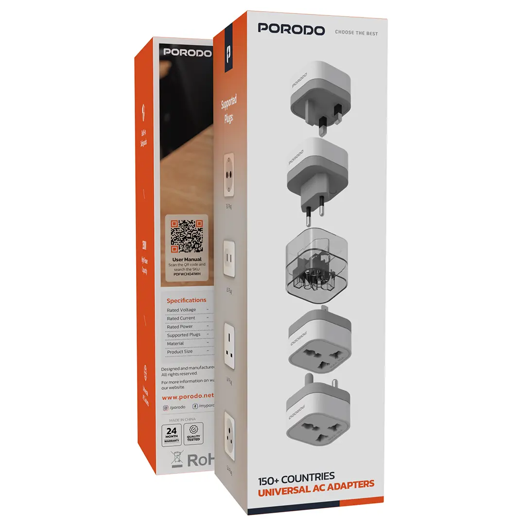PORODO 150+ COUNTRIES UNIVERSAL AC ADAPTER WHITE PD-FWCH041-WH thumbnail 2