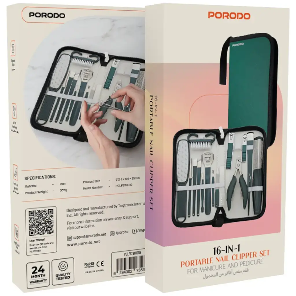 PORODO 16 IN 1 PORTABLE NAIL CLIPPER SET GREEN PDLFST8010GN thumbnail 4