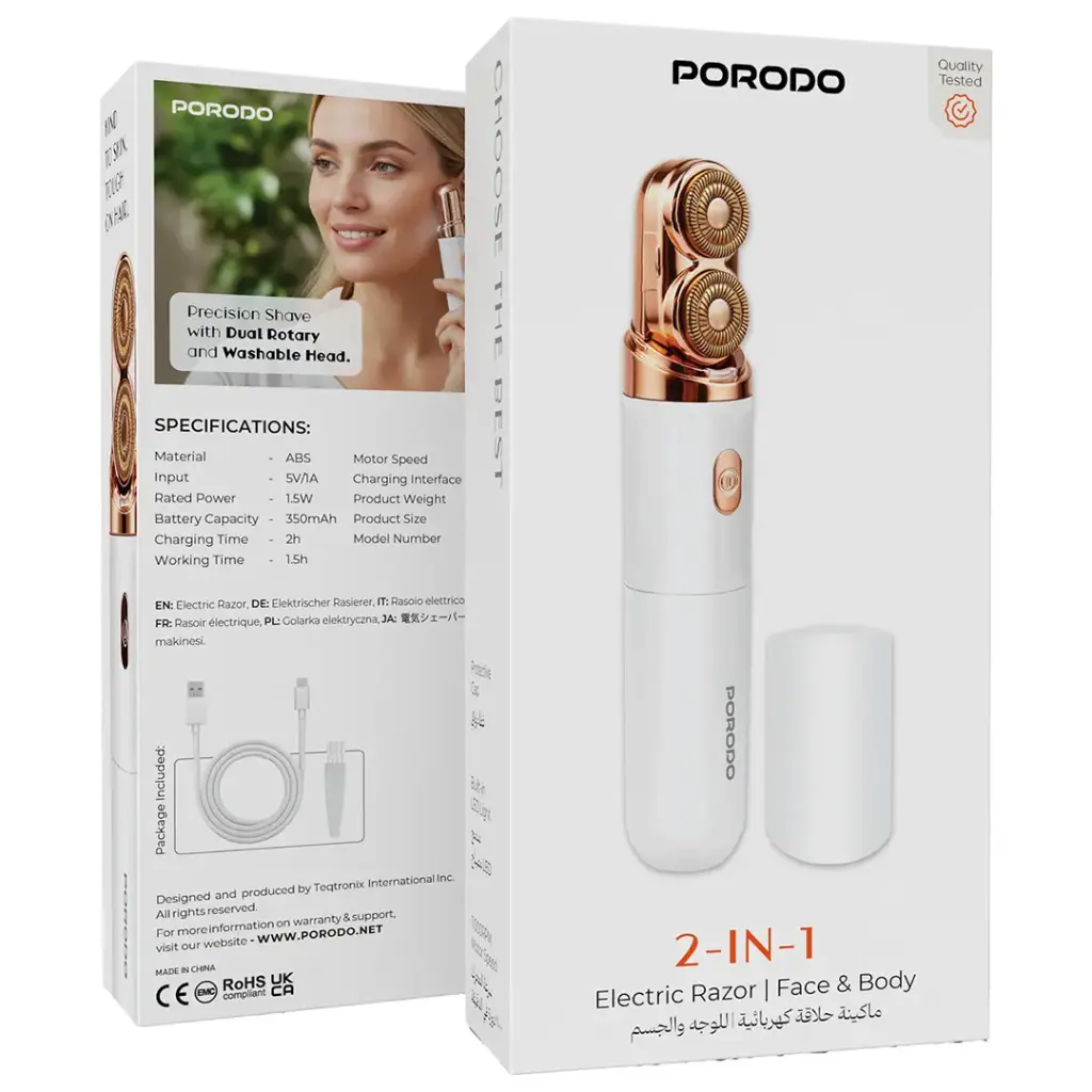 PORODO 2 IN 1 ELECTRIC RAZOR-FACE AND BODY WHITE PDLFSTS33WH thumbnail 4
