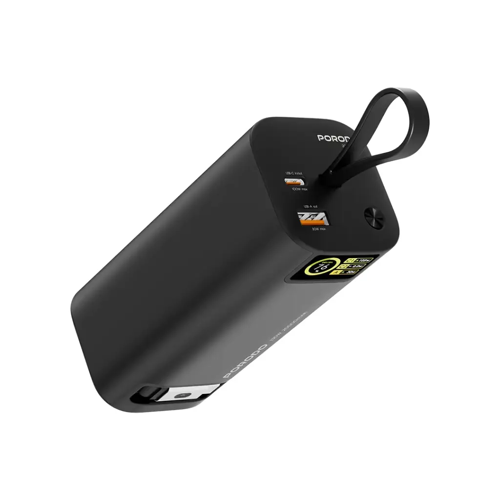 PORODO 20000MAH 130W POWERBANK WITH 1M RETRACTABLE TYPE C CABLE BLACK PD-PBFCH066-BK thumbnail 2