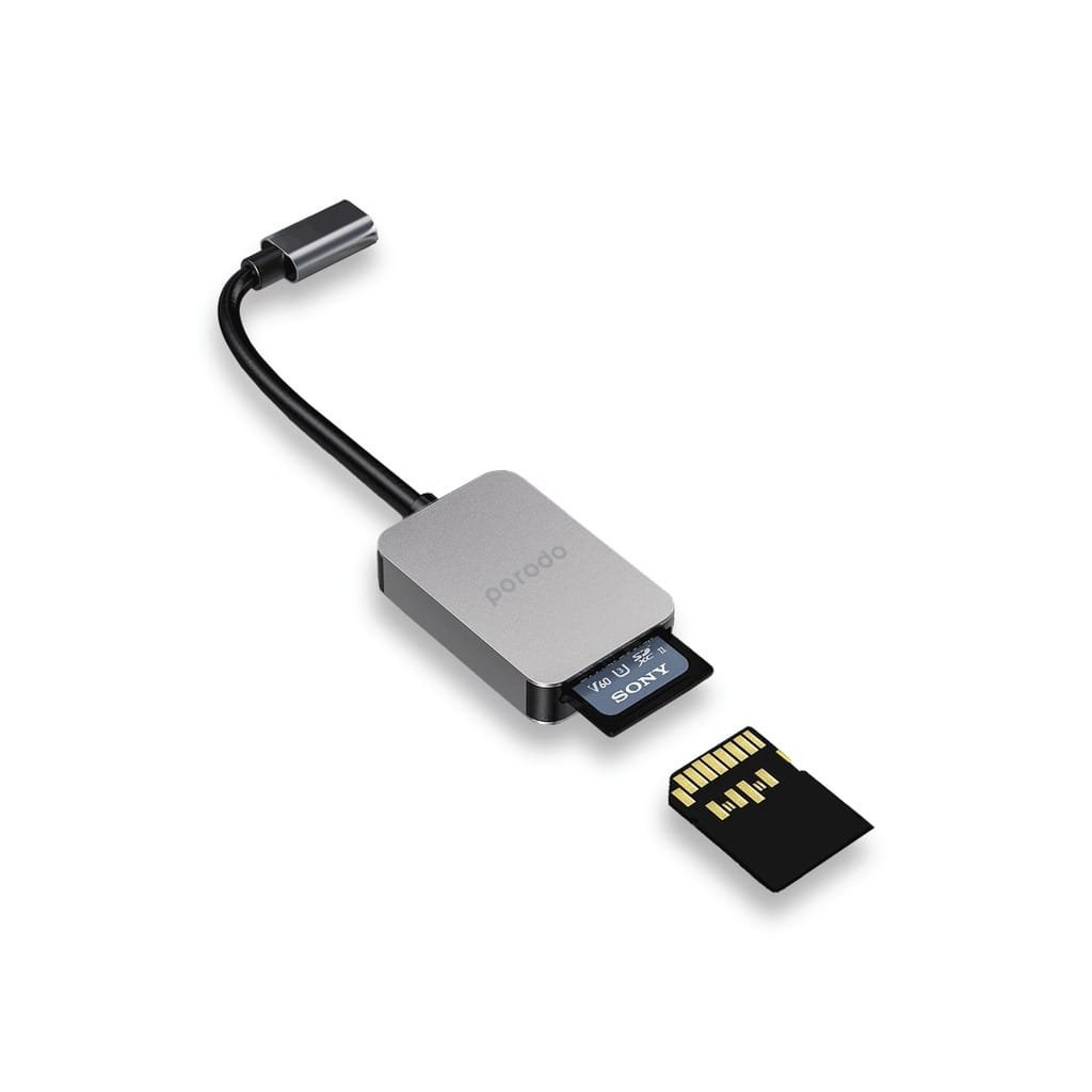 PORODO 2 IN 1 USB C CARD READER GRAY PD-21CDR-GY thumbnail 2